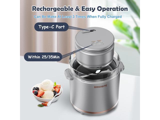 BRIOBITE 1.1 Quart Ice Cream Maker Electric Ice Cream Machine for Gelato, Milkshakes & Sorbet, Perfect for 1-2 Servings, Easy to Use & Clean,Silver