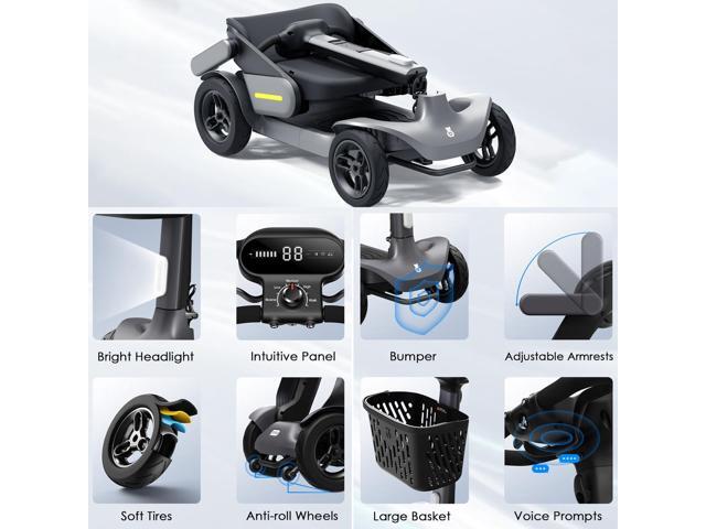 PAISEEC S3 Foldable Mobility Scooter for Adults - 25 Miles Range, 6 mph, Lightweight Mobility Scooter, Large Wheels for Outdoor