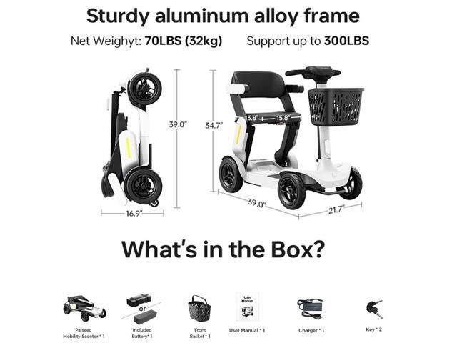 PAISEEC S3 Foldable Mobility Scooter for Adults - 25 Miles Range, 6 mph, Lightweight Mobility Scooter, Large Wheels for Outdoor, White