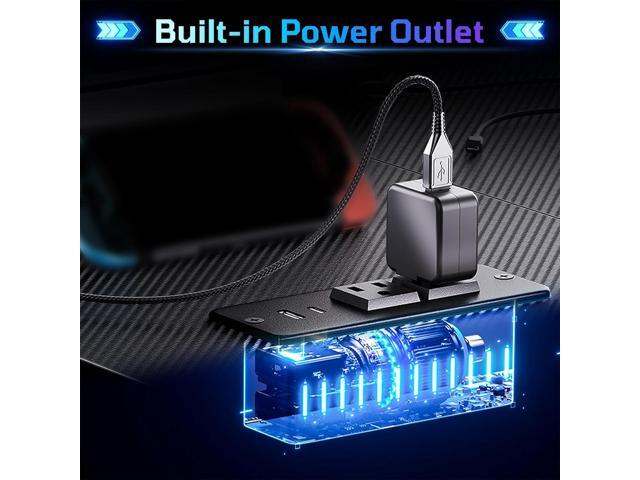 Bestier 42 L Shaped Computer Desk with LED, Corner Gaming Desk with Power Outlet,Reversible Storage Shelves and Hooks,Carbon Fiber Black