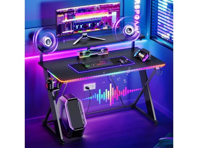 RSPGAME Basic 43' Music Sync LED Gaming Desk with Dynamic Color-Changing & Racing Gear Style, X-Shape Ergonomic Monitor Stand Computer Desk with...
