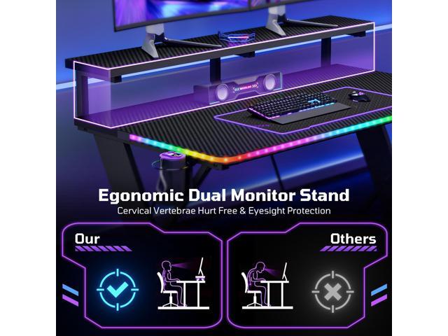 RSPGAME Basic 43' Music Sync LED Gaming Desk with Dynamic Color-Changing & Racing Gear Style, X-Shape Ergonomic Monitor Stand Computer Desk with...
