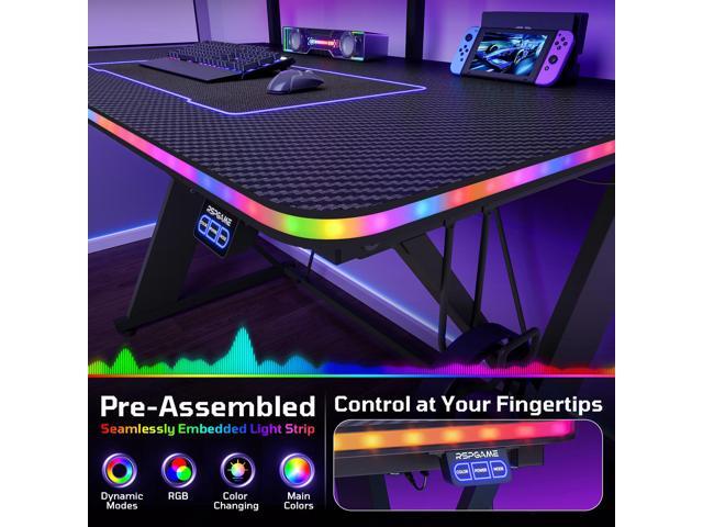 RSPGAME Basic 43' Music Sync LED Gaming Desk with Dynamic Color-Changing & Racing Gear Style, X-Shape Ergonomic Monitor Stand Computer Desk with...