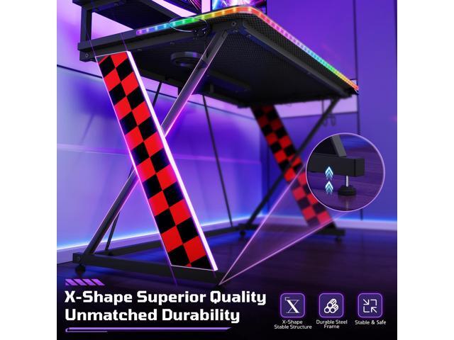 RSPGAME Basic 43' Music Sync LED Gaming Desk with Dynamic Color-Changing & Racing Gear Style, X-Shape Ergonomic Monitor Stand Computer Desk with...