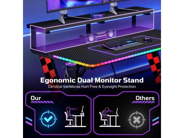 RSPGAME Basic 43' Music Sync LED Gaming Desk with Dynamic Color-Changing & Racing Gear Style, X-Shape Ergonomic Monitor Stand Computer Desk with...