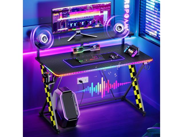RSPGAME Basic 43' Music Sync LED Gaming Desk with Dynamic Color-Changing & Racing Gear Style, X-Shape Ergonomic Monitor Stand Computer Desk with...