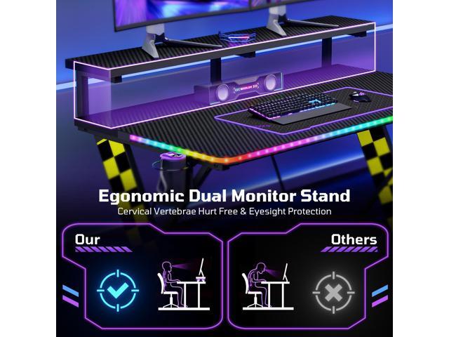 RSPGAME Basic 43' Music Sync LED Gaming Desk with Dynamic Color-Changing & Racing Gear Style, X-Shape Ergonomic Monitor Stand Computer Desk with...