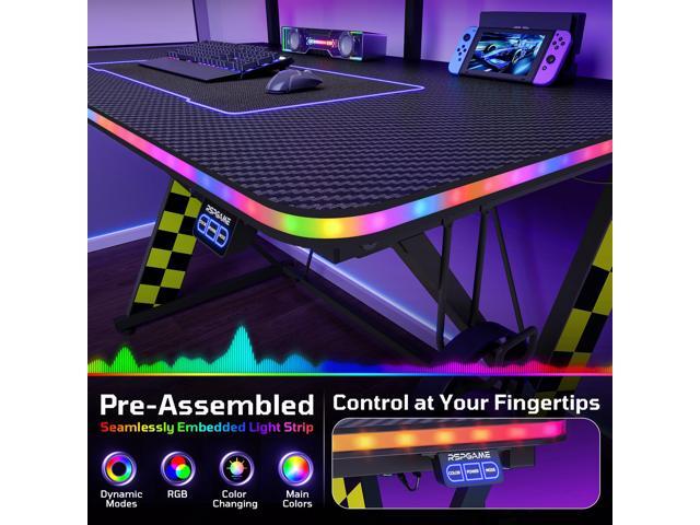 RSPGAME Basic 43' Music Sync LED Gaming Desk with Dynamic Color-Changing & Racing Gear Style, X-Shape Ergonomic Monitor Stand Computer Desk with...