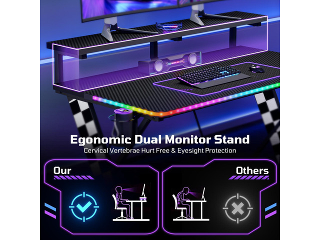 RSPGAME Basic 43' Music Sync LED Gaming Desk with Dynamic Color-Changing & Racing Gear Style, X-Shape Ergonomic Monitor Stand Computer Desk with...