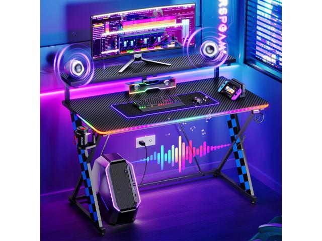 RSPGAME Basic 43' Music Sync LED Gaming Desk with Dynamic Color-Changing & Racing Gear Style, X-Shape Ergonomic Monitor Stand Computer Desk with...