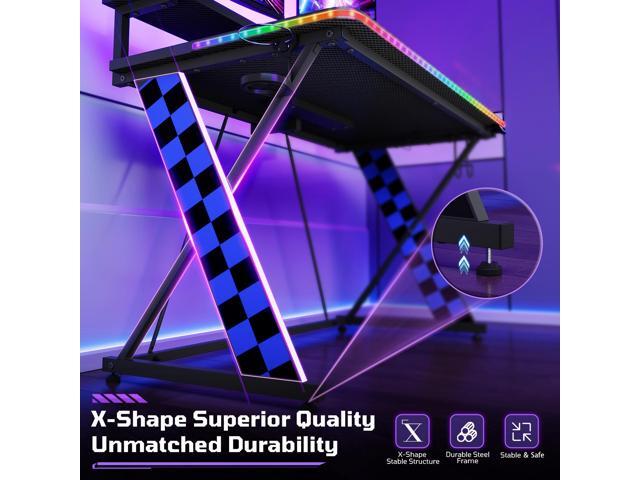 RSPGAME Basic 43' Music Sync LED Gaming Desk with Dynamic Color-Changing & Racing Gear Style, X-Shape Ergonomic Monitor Stand Computer Desk with...