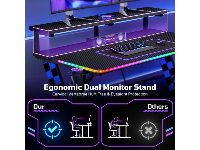 RSPGAME Basic 43' Music Sync LED Gaming Desk with Dynamic Color-Changing & Racing Gear Style, X-Shape Ergonomic Monitor Stand Computer Desk with...