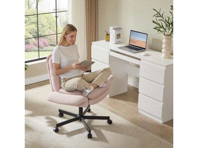 Bestier - Ergonomic Cross-Legged Office Chair with Flip-Up Arms, Swivel Wheels & Adjustable Backrest for Computer Office Desk