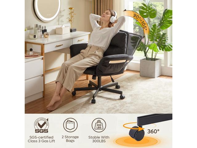 Bestier - Ergonomic Cross-Legged Office Chair with Flip-Up Arms, Swivel Wheels & Adjustable Backrest for Computer Office Desk - Black Suede