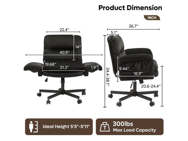 Bestier - Ergonomic Cross-Legged Office Chair with Flip-Up Arms, Swivel Wheels & Adjustable Backrest for Computer Office Desk - Black Suede