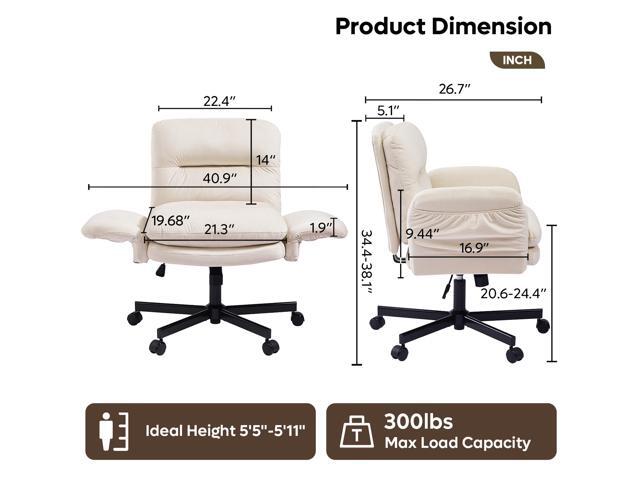 Bestier - Ergonomic Cross-Legged Office Chair with Flip-Up Arms, Swivel Wheels & Adjustable Backrest for Computer Office Desk - Off-White Suede