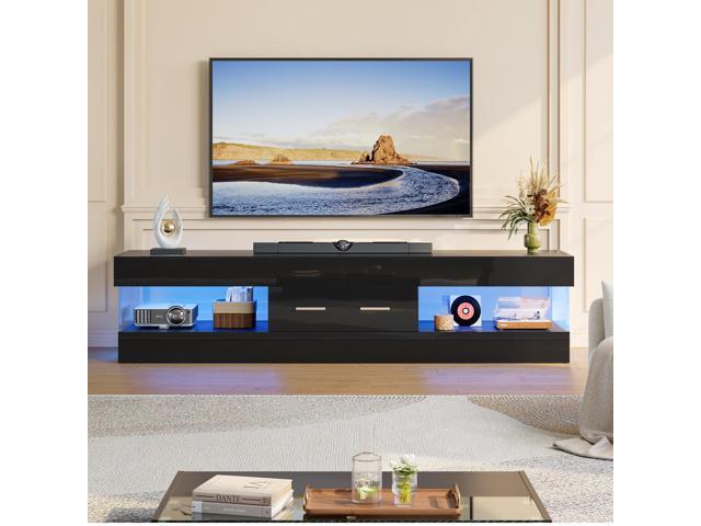 Bestier 67 Inch TV Stand for 75 Inch TVs, Entertainment Center with Storage Drawer and LED Lights - Glossy Black