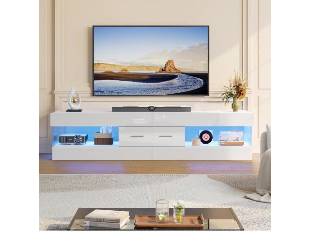 Bestier 67 Inch TV Stand for 75 Inch TVs, Entertainment Center with Storage Drawer and LED Lights - Bright White