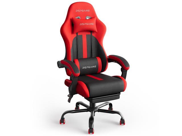 RSPGAME Basic Ergonomic Gaming Chair for Adults - PU Leather Office Chair with Lumbar Support, Pocket Spring Cushion & Retractable Footrest Red