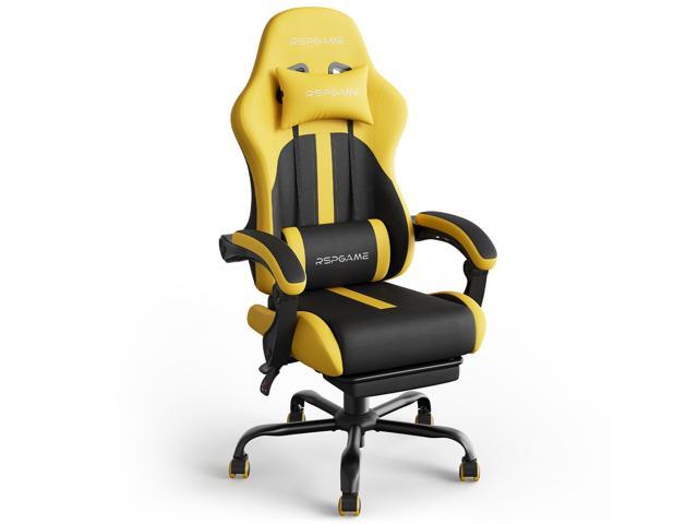 RSPGAME Basic Ergonomic Gaming Chair for Adults - PU Leather Office Chair with Lumbar Support, Pocket Spring Cushion & Retractable Footrest Yellow