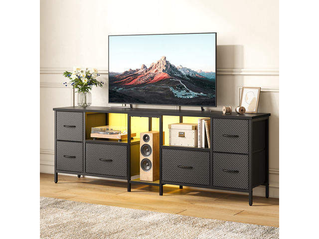 63 inch W TV Stand with RGB LED Light, 6 Drawers Media Console, Entertainment Center for TVs up to 70', Game Console for Living Room Bedroom