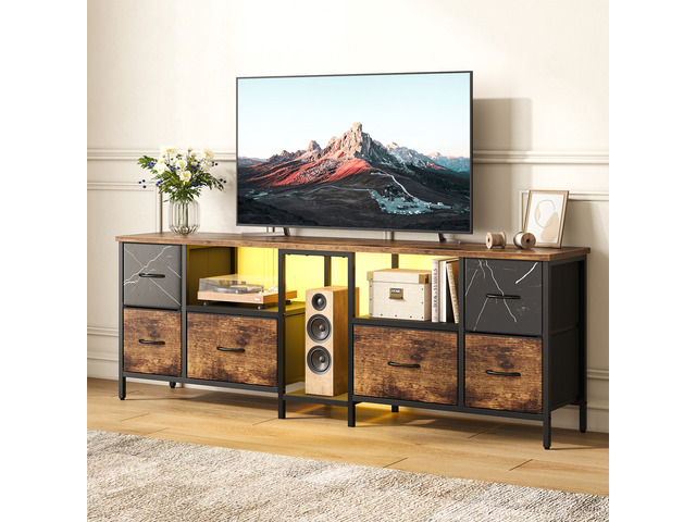 63 inch W TV Stand with RGB LED Light, 6 Drawers Media Console, Entertainment Center for TVs up to 70', Game Console for Living Room Bedroom Rustic...