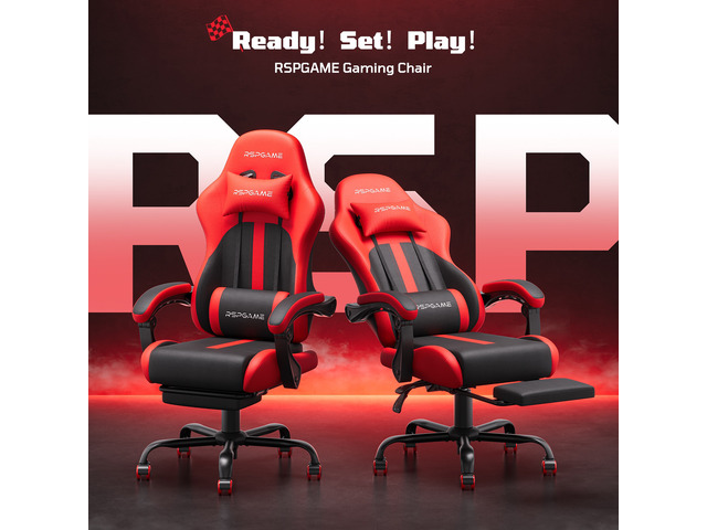 Basic Ergonomic Gaming Chair with Vibration Lumbar Support, PU Leather Office Chairs with Retractable Footrest for Adult, Home Computer Chairs