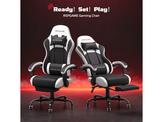 Basic Ergonomic Gaming Chair with Vibration Lumbar Support, PU Leather Office Chairs with Retractable Footrest for Adult, Home Computer Chairs...