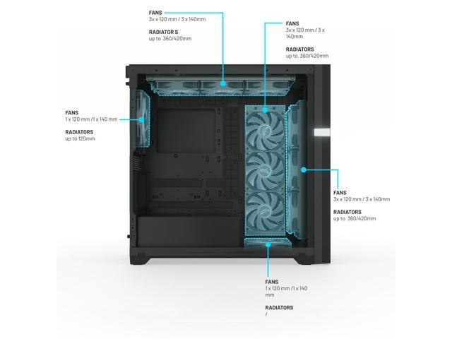 VK02-Lite Mid-Tower ATX PC Case - Black, Tempered Glass Panel, 360/420mm Radiator Support, ARGB Lighting, Cable Management System, High Airflow...