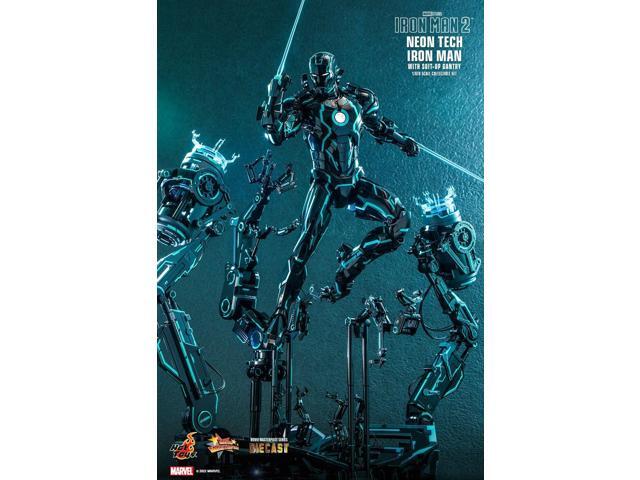 Figure Hot Toys MMS672D50 - Marvel Comics - Iron Man 2 - Neon Tech Iron Man & Suit-Up Gantry Deluxe Version