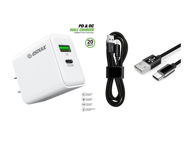 For AT & T SL112A 6782D / Cricket SL112C 20W Fast Home Wall Travel Charger + 3FT USB A to C USB Cable