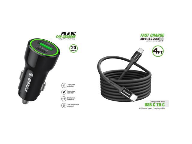 For BLU View 5 PRO B170D 20W Car Charger PD + 2.4A USB with 4ft C to C cable