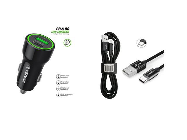 For BLU View 5 PRO B170D 20W Car Charger PD + 2.4A USB with 3ft A to C cable