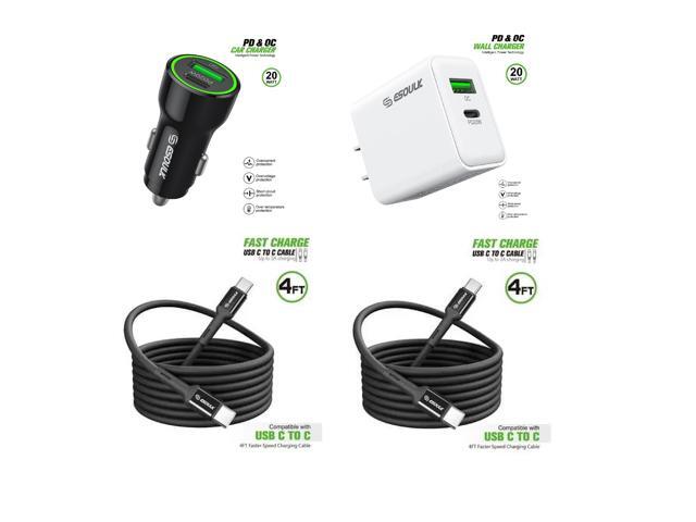 For AT & T SL112A 6782D / Cricket SL112C 20W Car Charger Plus 20W Wall Charger with 2X C to C USB Cable Combo