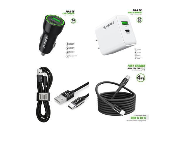 For TCL K11 T432W 20W Car Charger Plus 20W Wall Charger with 1X A to C & 1X C to C USB Cable Combo