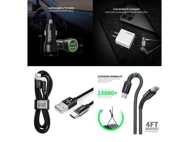 For TCL K11 T432W 20W Car Charger Plus 20W Wall Charger with 1X A to C & 1X C to C USB Cable Combo
