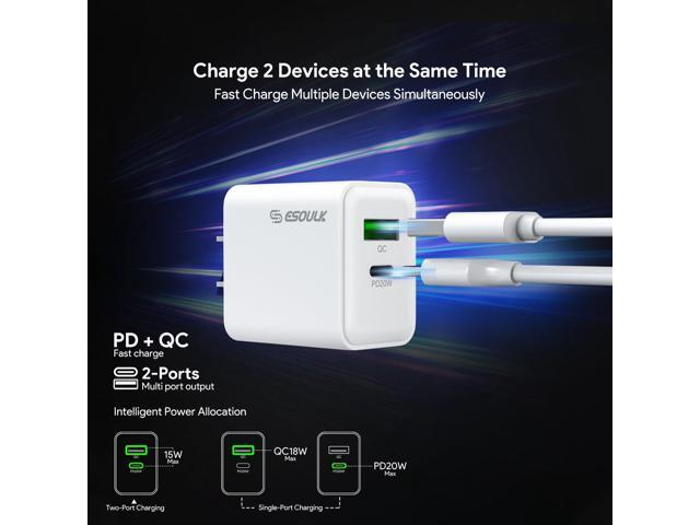 For TCL K11 T432W 20W Car Charger Plus 20W Wall Charger with 1X A to C & 1X C to C USB Cable Combo