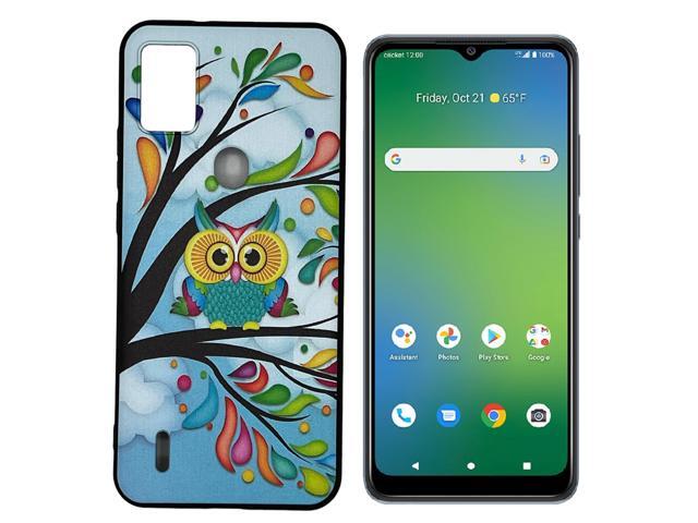 For AT & T Motivate 4 2023 TPU Flexible Skin Cover Cell Phone Case + Tempered Glass - Owl