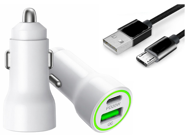 For TCL K11 T432W 20W Car Charger PD + 2.4A USB with 3ft A to C cable