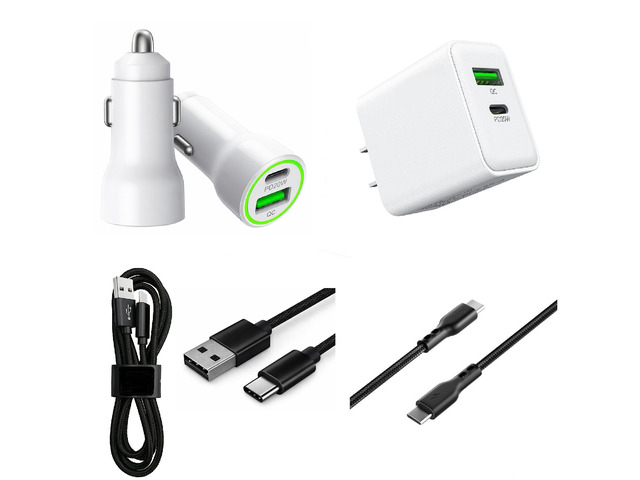 For BLU View 5 B160V 20W Car Charger Plus 20W Wall Charger with 1X A to C & 1X C to C USB Cable Combo