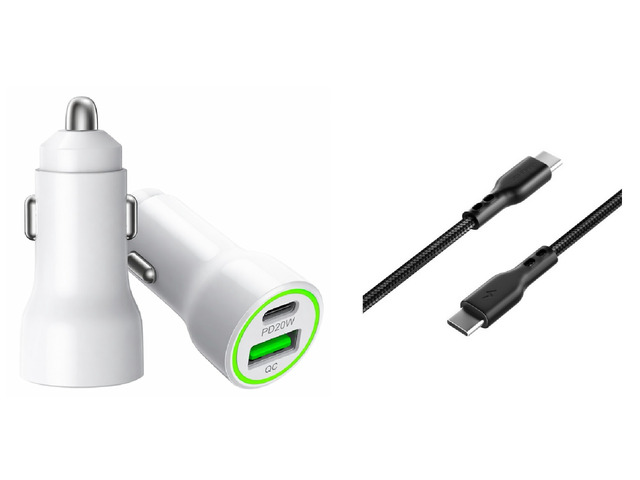 For BLU View 5 PRO B170D 20W Car Charger PD + 2.4A USB with 3ft C to C cable