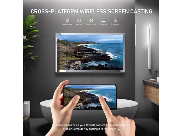 Leotachi 4K Ultra HD 32-inch High-end Bathroom Mirror TV IP66 Waterproof Android TV Supports Voice Remote Control Google Assistant, Built-in ATSC...