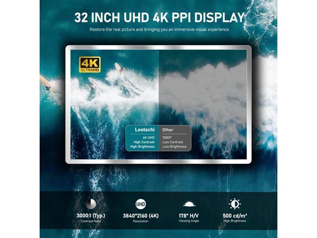 Leotachi 4K Ultra HD 32-inch High-end Bathroom Mirror TV IP66 Waterproof Android TV Supports Voice Remote Control Google Assistant, Built-in ATSC...