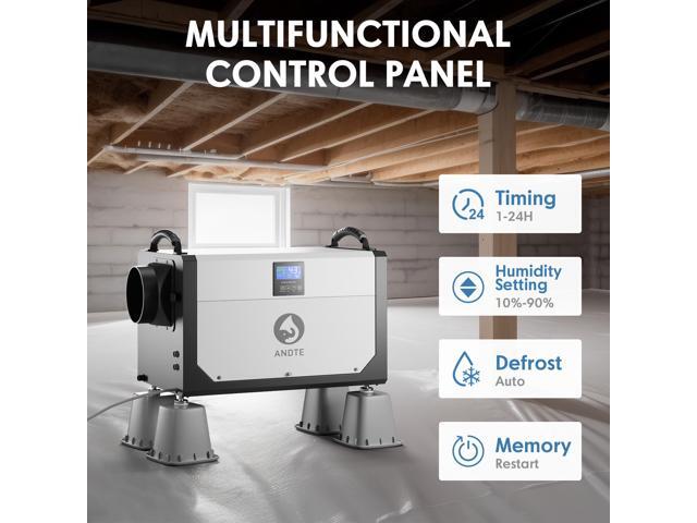 ANDTE 145 Pints Commercial Dehumidifier, Crawl Space Dehumidifier for Basement with 6.56ft Drain Hose and 24 Hr Timer, Compact, Portable, Auto...