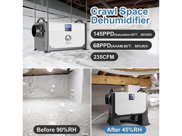 ANDTE 145 Pints Commercial Dehumidifier, Crawl Space Dehumidifier for Basement with 6.56ft Drain Hose and 24 Hr Timer, Compact, Portable, Auto...