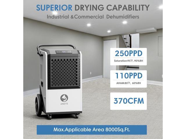ANDTE 250 Pints Commercial Dehumidifier, Crawl Space Dehumidifier for Basement, with 6.56ft Drain Hose and 24 Hr Timer, Spaces up to 8000 Sq ft,...