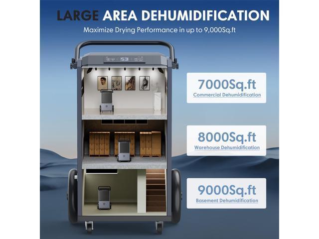 ANDTE 305 Pints Commercial Dehumidifier, Crawl Space Dehumidifier for Basement with 6.56ft Drain Hose and 24 Hr Timer, Spaces up to 9000 Sq. Ft,...