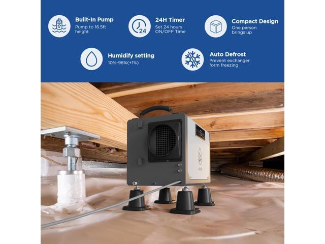 LUBAIR 113 Pints Crawl Space Dehumidifiers for Basement, Commercial Dehumidifier with Internal Automatic Drain Pump