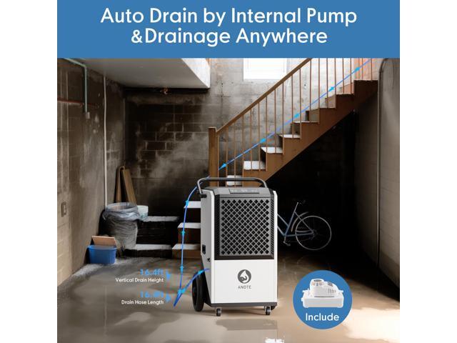 ANDTE 250 Pints Commercial Dehumidifier, Crawl Space Dehumidifier for Basement, with internal automatic drain pump, 6.56ft Drain Hose and 24 Hr...