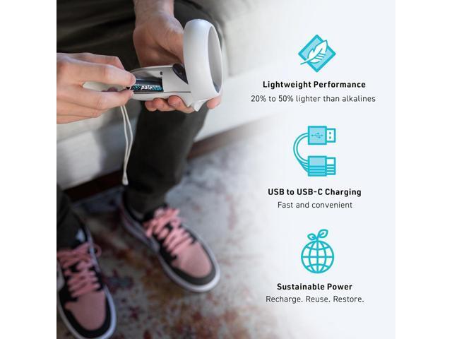 paleblue USB Rechargeable AA Batteries (4-Pack) - 2550mWh Lithium Ion, 1.5V, 1000+ Charge Cycles, Includes 4-in-1 USB-A to USB-C Charging Cable,...